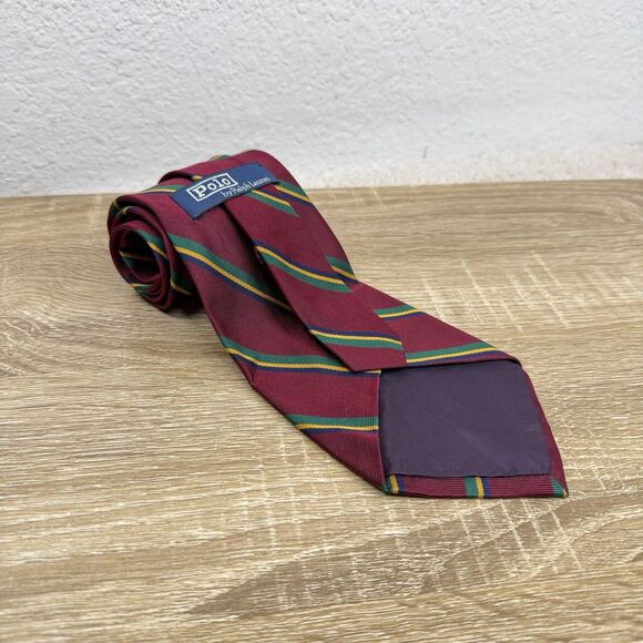 Polo by Ralph Lauren Other - Polo Ralph Lauren Dark Red Repp Stripe Silk Tie Handmade USA Made 57" L | 4" W